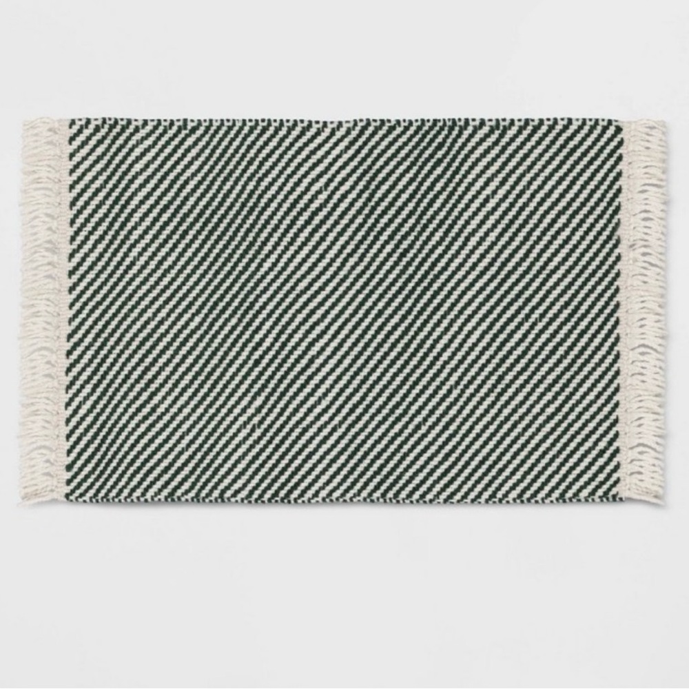 Dark green /off white accent rug kitchen bath doorway